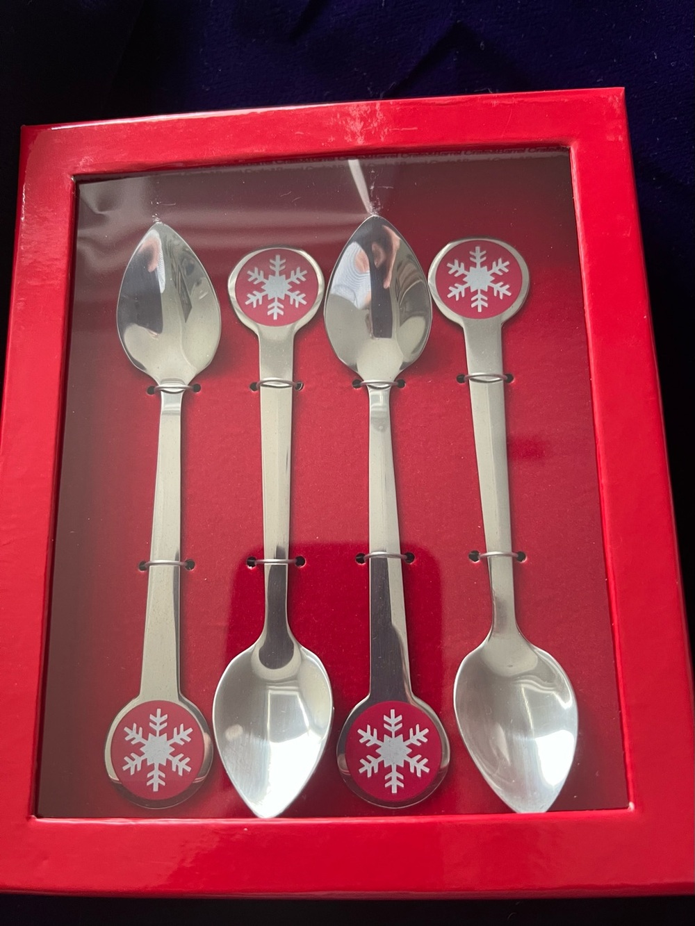 Crate & Barrel Snowflake Holiday Spoons Set of 4 Christmas Stainless Steel NIB